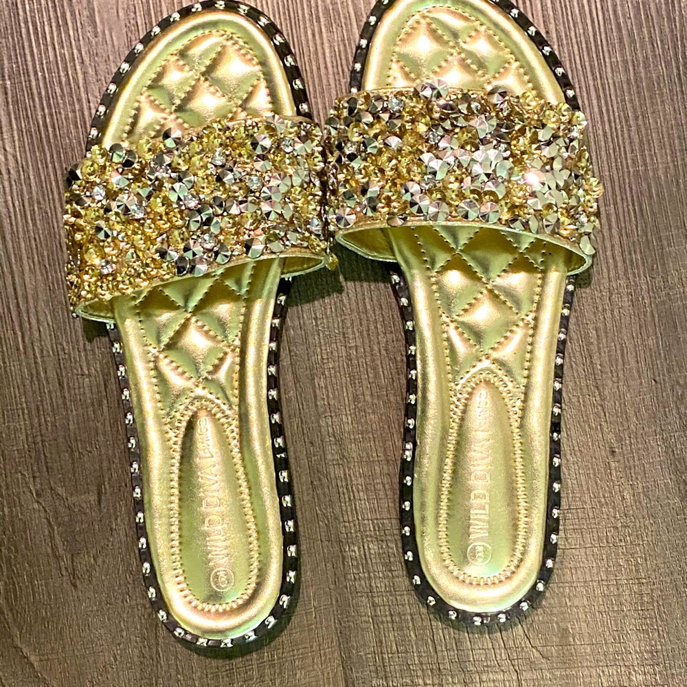 Gold jeweled flats